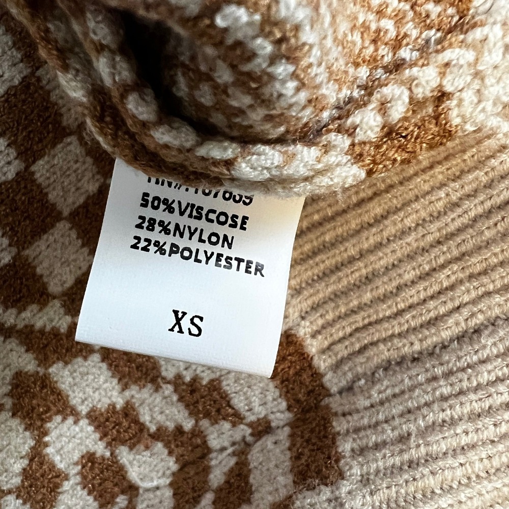 Brown Cream Checkered Knit Cardigan Vintage Grandpa Core XS - Picture 4 of 5